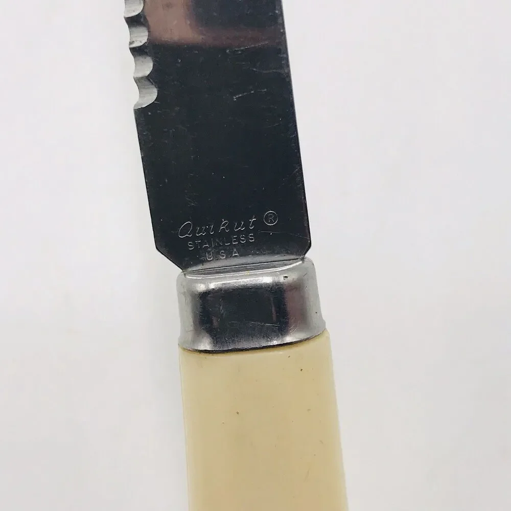 Lot of 4 VTG Stainless Ivory Handle Kitchen Steak Knives 3 Forgecraft 1 Quikut
